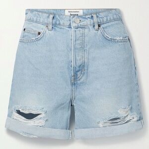 Reformation Max Mid Rise Relaxed Jean Denim Shorts Tahoe Destroyed Wash